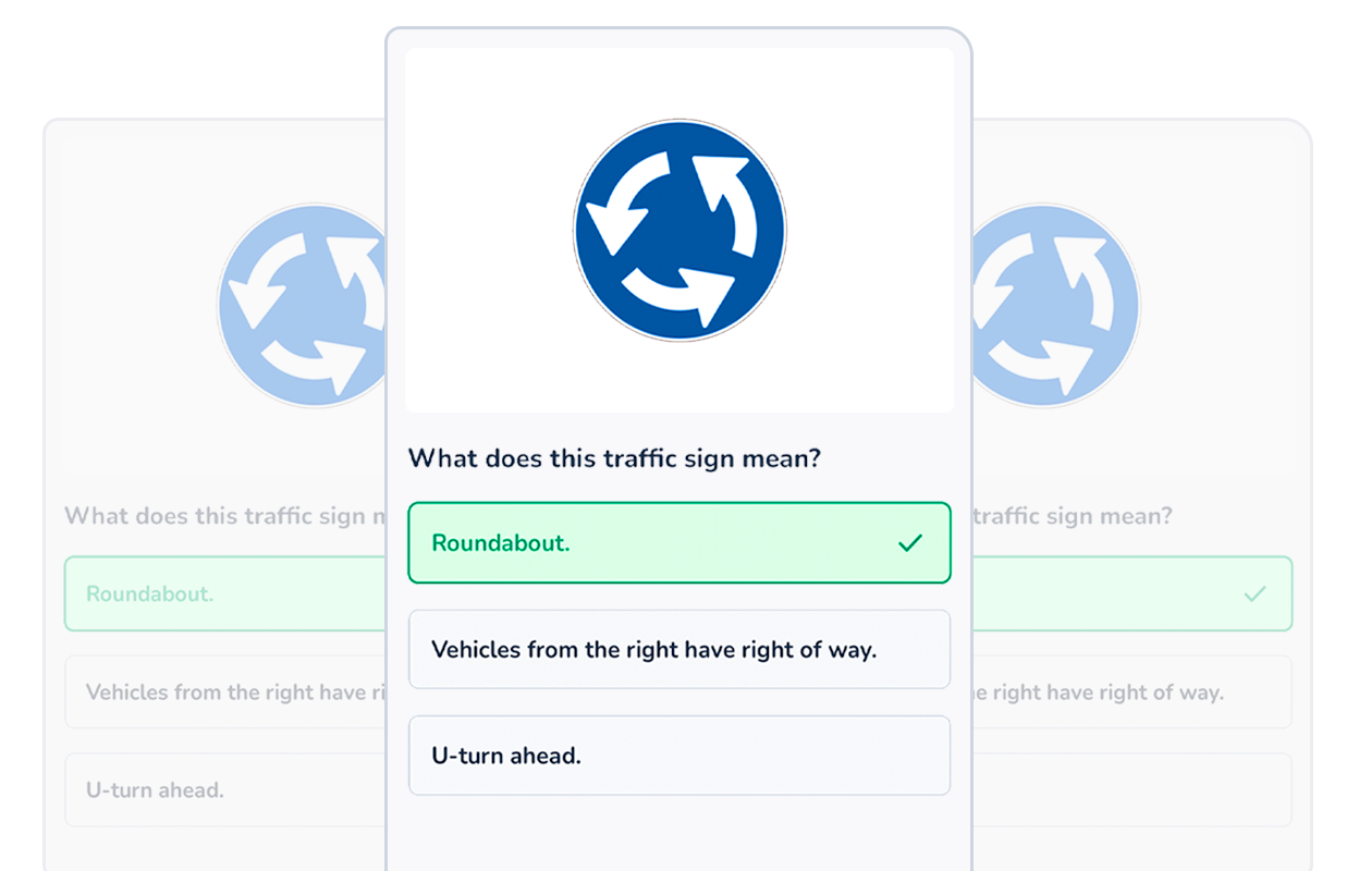 Un exemple de questions tirées de l'app Fahrli qui suivent le format officiel de l'ASA, une question avec 3 possibilités de réponse.