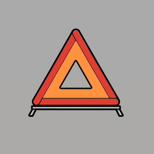 Illustration d'un triangle de signalisation d'urgence pour la catégorie 'accidents et pannes sur route' de l'app Fahrli, théorie permis de conduire suisse.