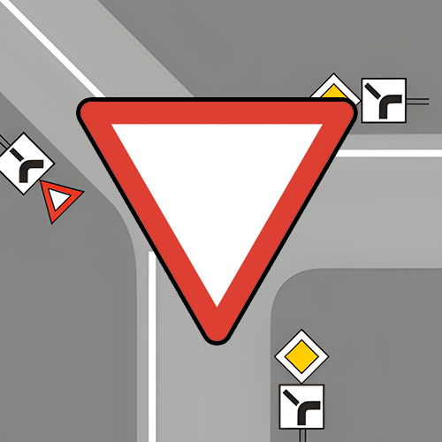 Illustration d'un panneau de priorité pour la catégorie 'priorités et céder le passage' de l'app Fahrli, théorie permis de conduire suisse.